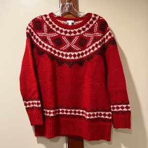 J. Jill red raglan sleeve patterned sweater